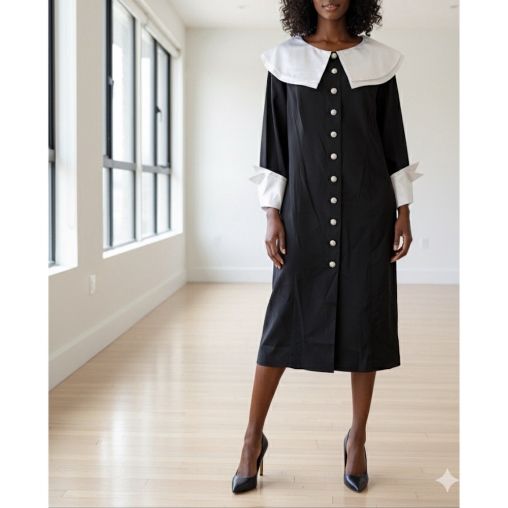 NWT Nubiano Black Statement Collar Cuffs Church Dress 20W Thanksgiving Sparkle‎
